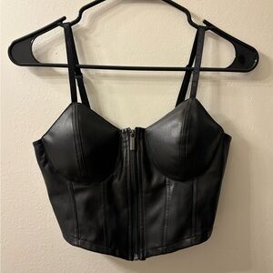 Black Faux Leather Bustier Top